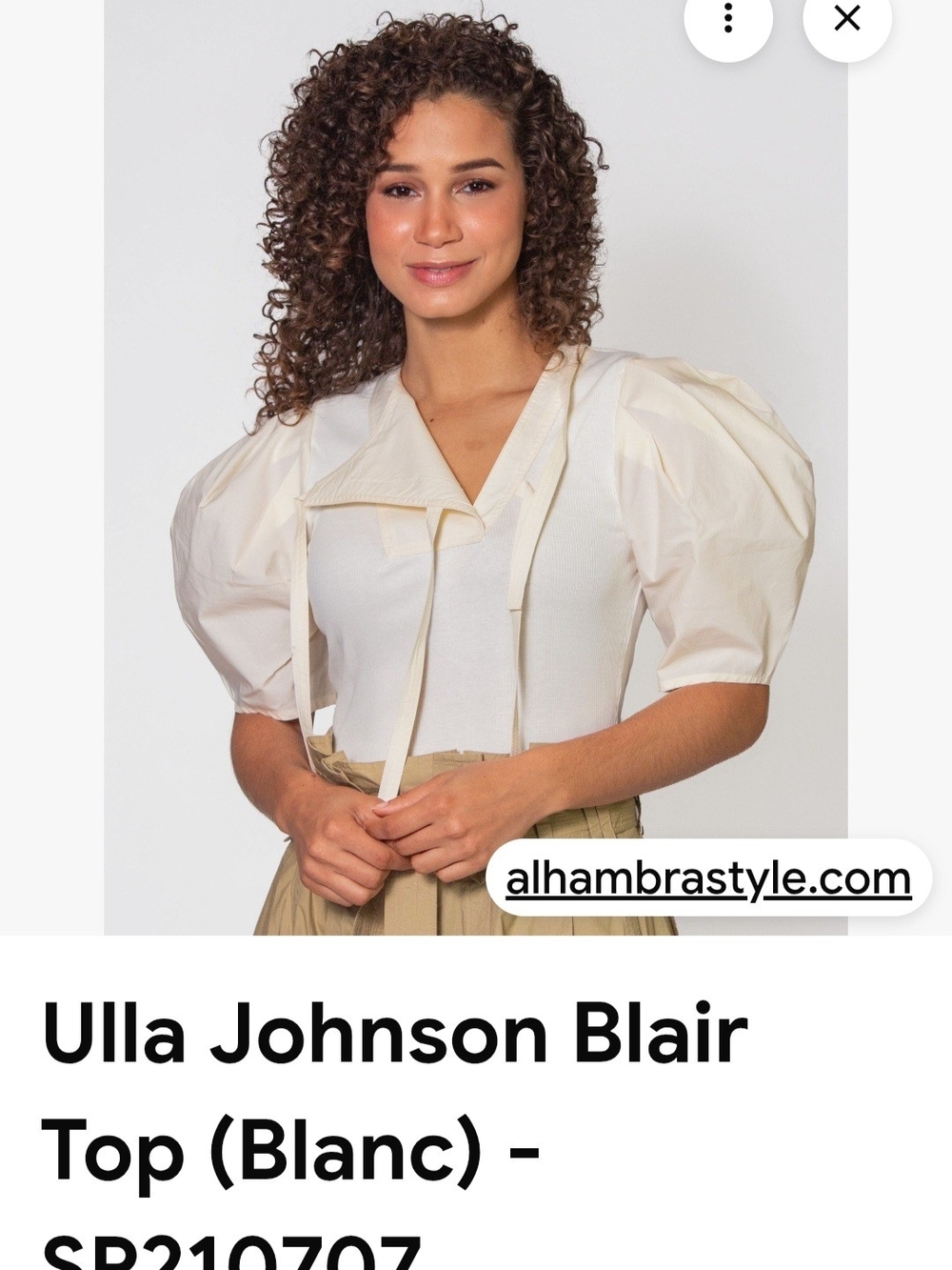 Ulla Johnson Puff-Sleeve V-Neck Top in Blanc